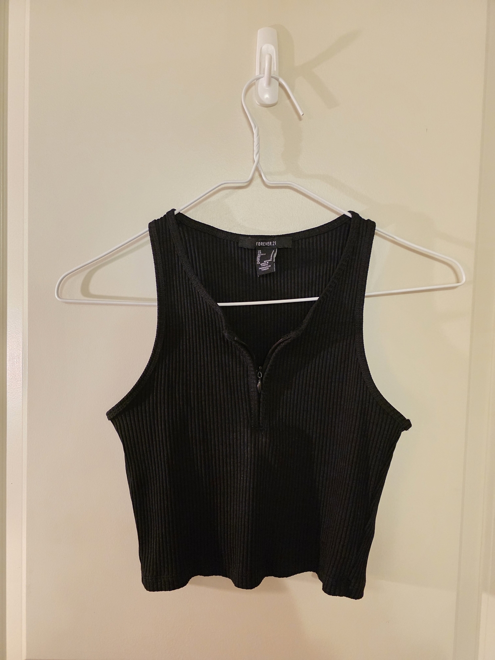 Forever 21 Black Ribbed Zip Crop Top